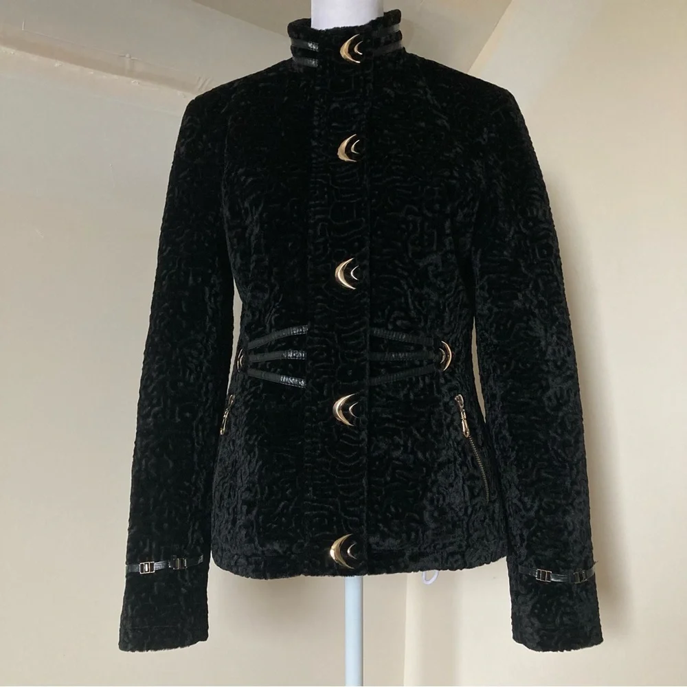 KENZO Paris Black Velour Velvet Gold & Strappy Jacket size XL - Picture 4 of 12